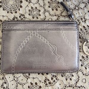 Coach Silver Metallic Wristlet, Keyring